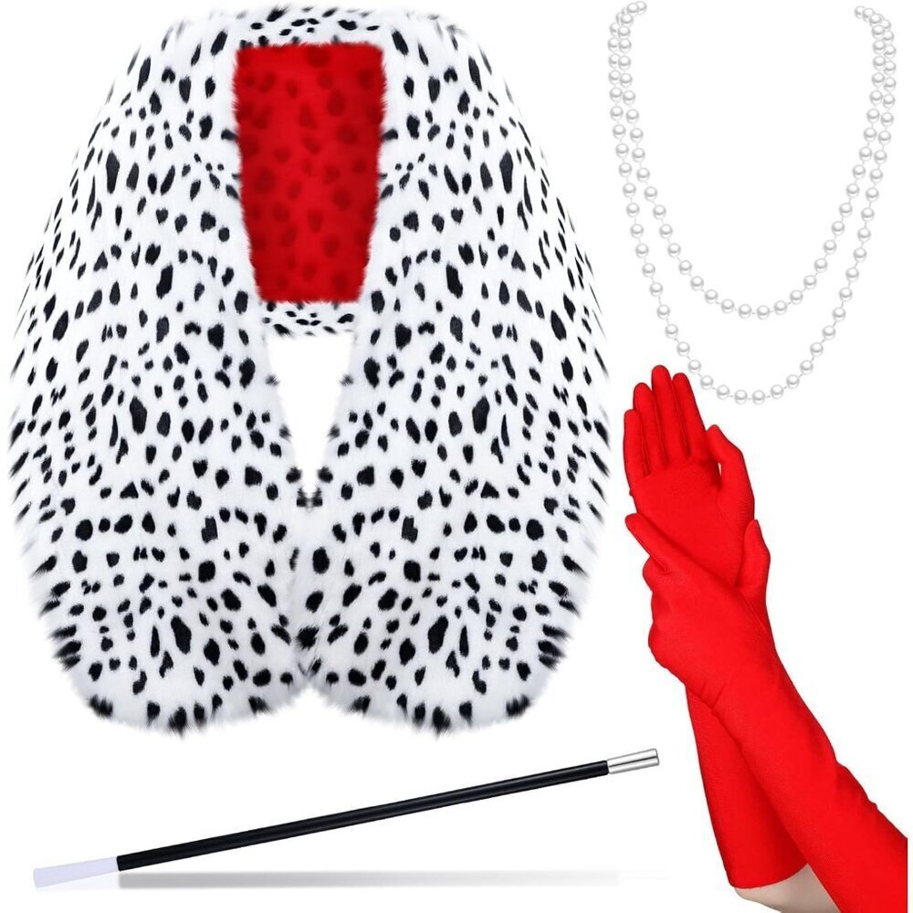 Halloween Dalmatian Shawl Set Women Flapper Accessories Faux Fur Satin